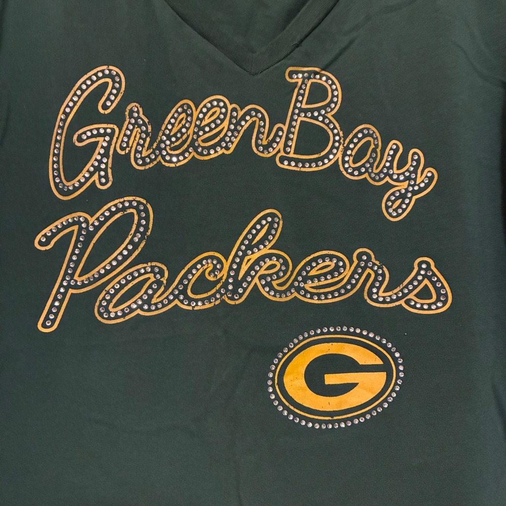 Green Bay Packers Touch by Alyssa Milano Maternity Rhinestone Shirt M Cotton Top
